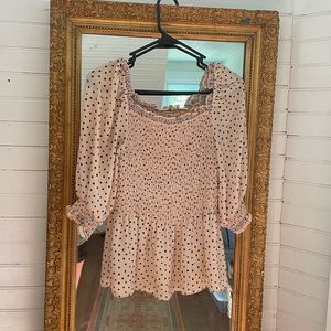 Max Studio Smocked Peplum Polk A Dot Cottage Core Top